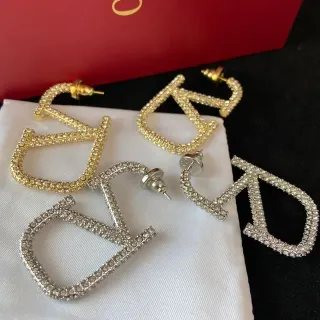 Gold and Silver Crystal-Encrusted Geometric Letter Stud Earrings