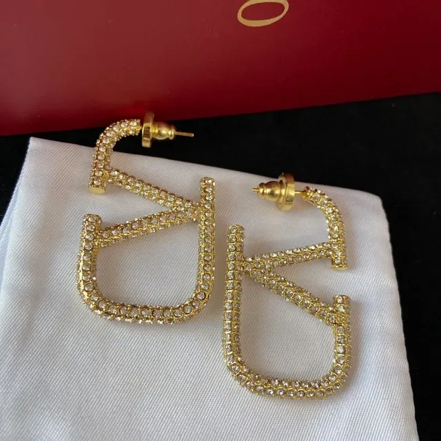 Gold and Silver Crystal-Encrusted Geometric Letter Stud Earrings 2