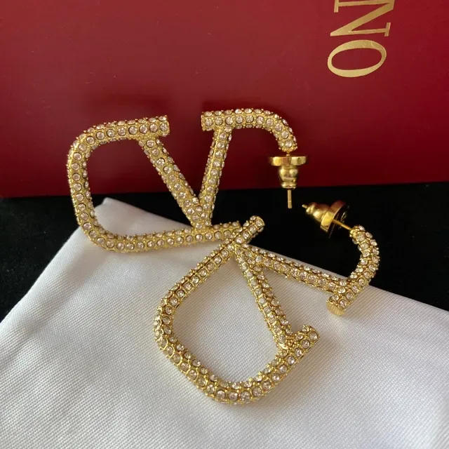 Gold and Silver Crystal-Encrusted Geometric Letter Stud Earrings 3