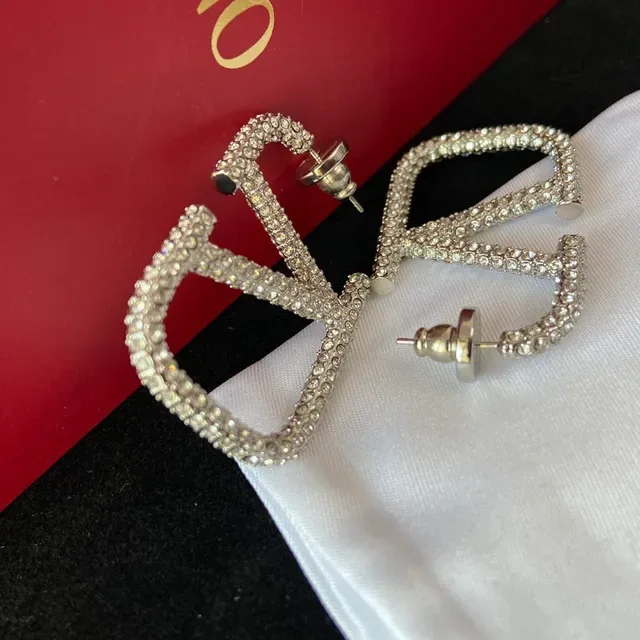 Gold and Silver Crystal-Encrusted Geometric Letter Stud Earrings 5