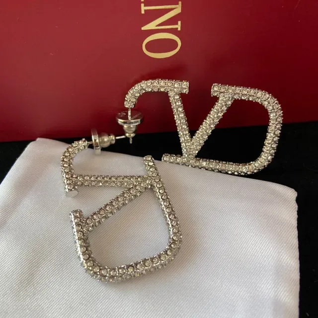 Gold and Silver Crystal-Encrusted Geometric Letter Stud Earrings 7