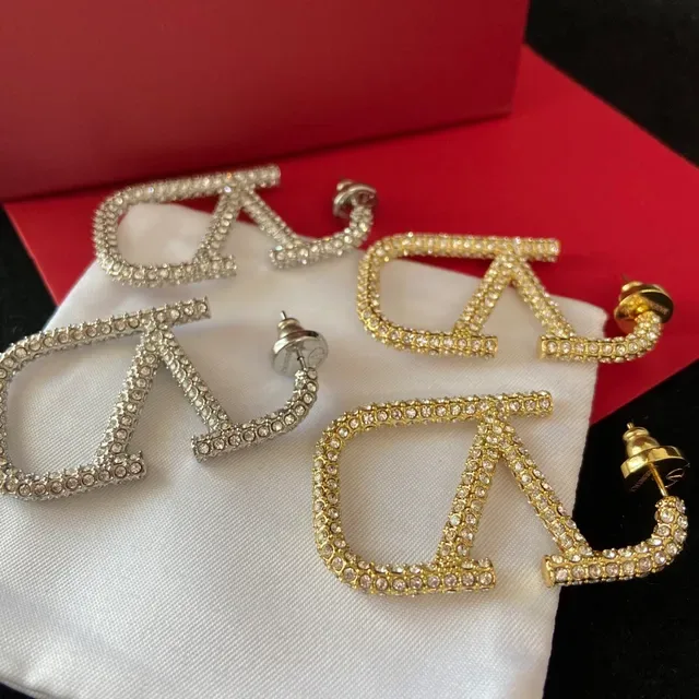 Gold and Silver Crystal-Encrusted Geometric Letter Stud Earrings 8