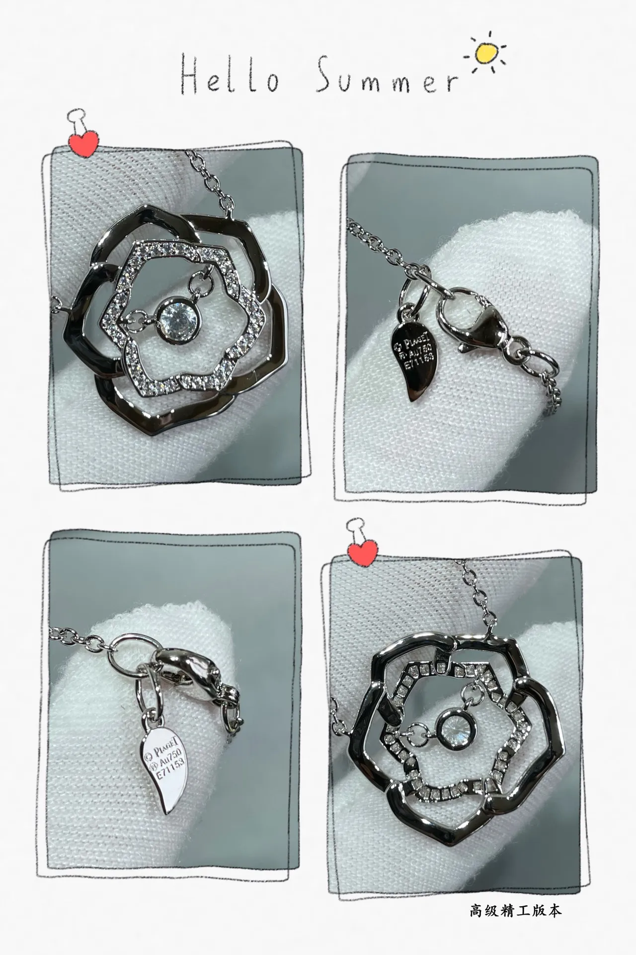 Gold and Silver Floral Openwork Pavé Crystal Pendant Necklaces 4