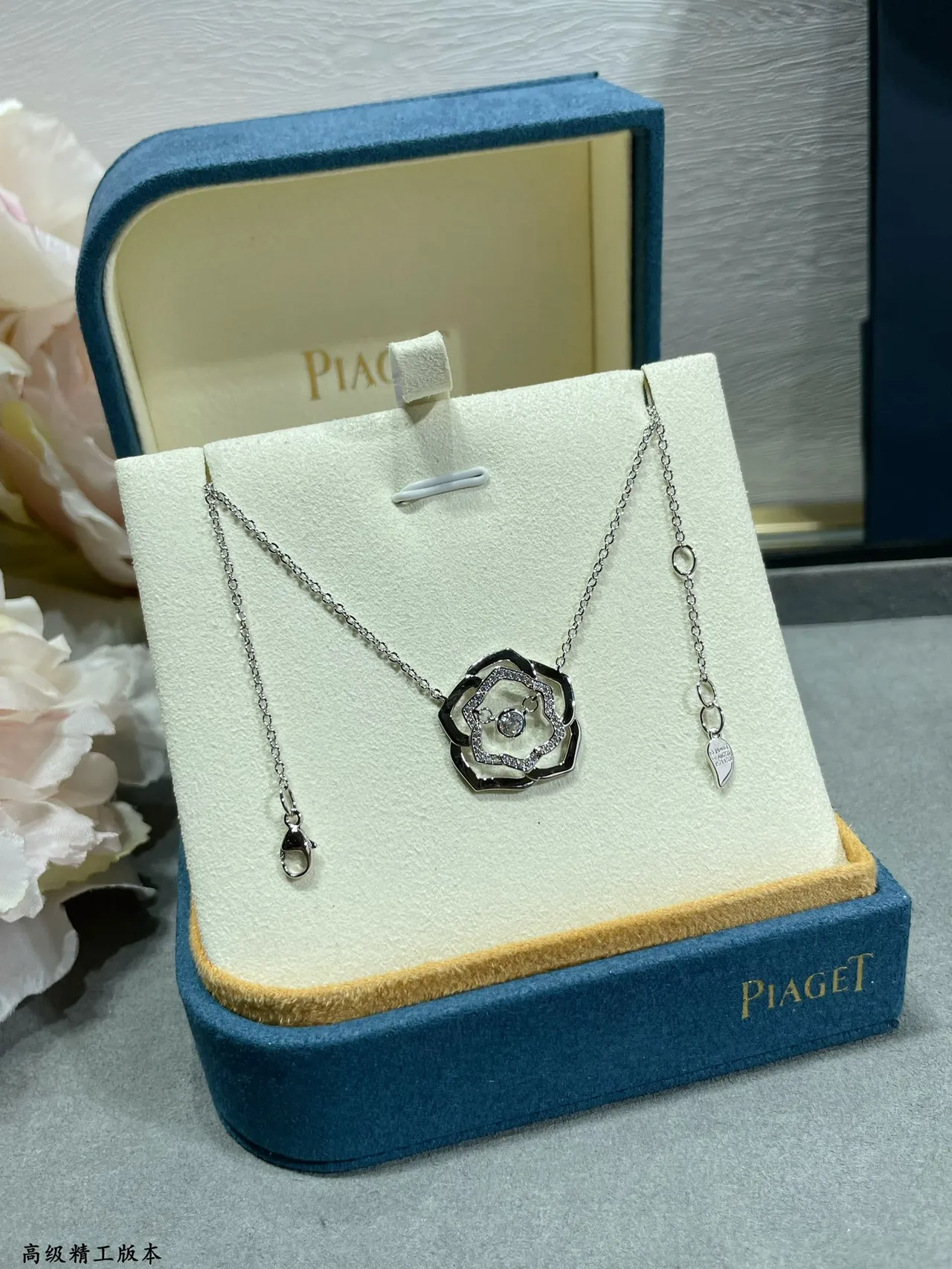 Gold and Silver Floral Openwork Pavé Crystal Pendant Necklaces 5