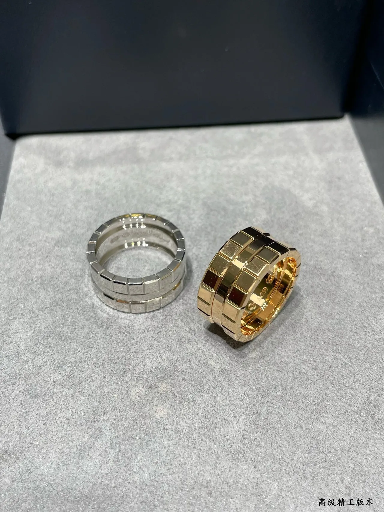 Gold and Silver Tone Block-Link Pavé Stone Rings 3