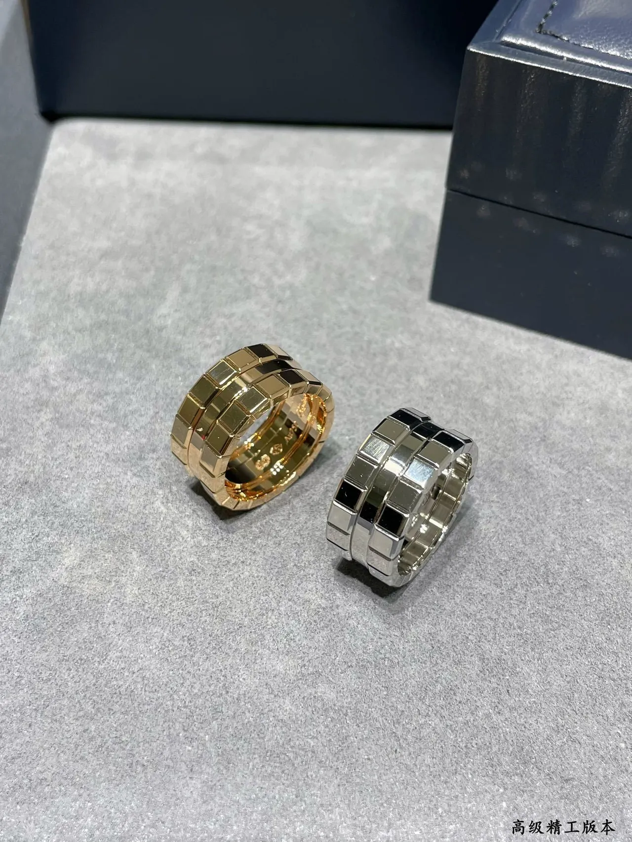 Gold and Silver Tone Block-Link Pavé Stone Rings 7