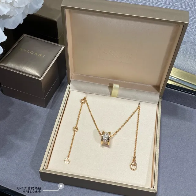 Gold and Silver Tone Pavé Barrel Pendant Necklaces 3