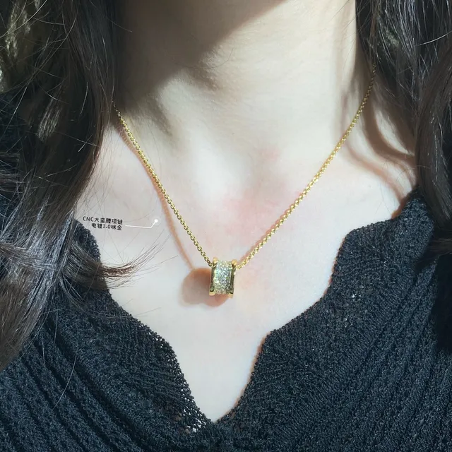 Gold and Silver Tone Pavé Barrel Pendant Necklaces 7