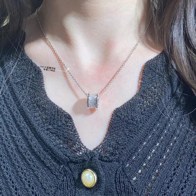 Gold and Silver Tone Pavé Barrel Pendant Necklaces 8