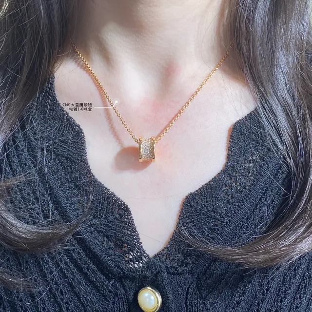 Gold and Silver Tone Pavé Barrel Pendant Necklaces 9