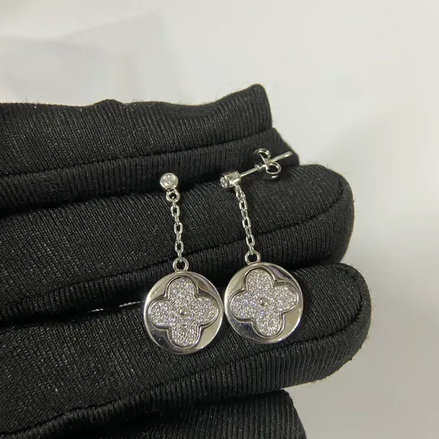 Gold and Silver Tone Pavé Clover Motif Chain Drop Earrings 3