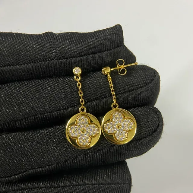 Gold and Silver Tone Pavé Clover Motif Chain Drop Earrings 4