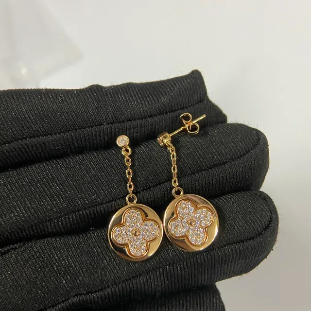 Gold and Silver Tone Pavé Clover Motif Chain Drop Earrings 5
