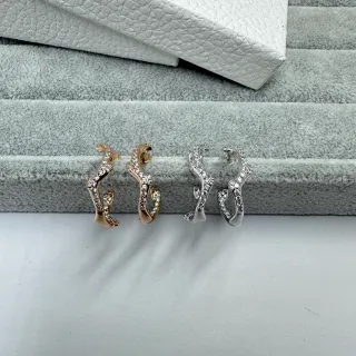 Gold and Silver Tone Pavé Crystal Organic Hoop Earrings