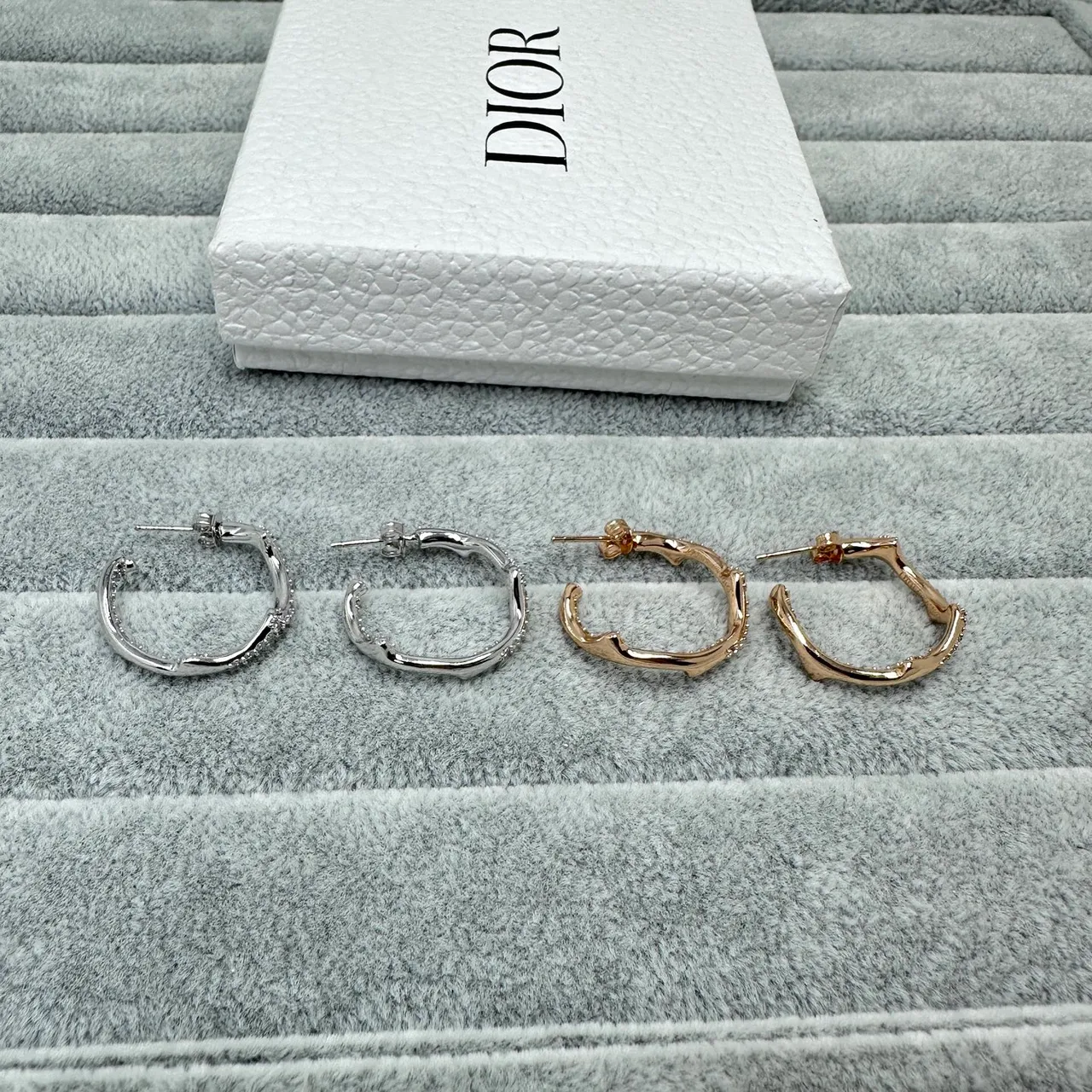 Gold and Silver Tone Pavé Crystal Organic Hoop Earrings 3