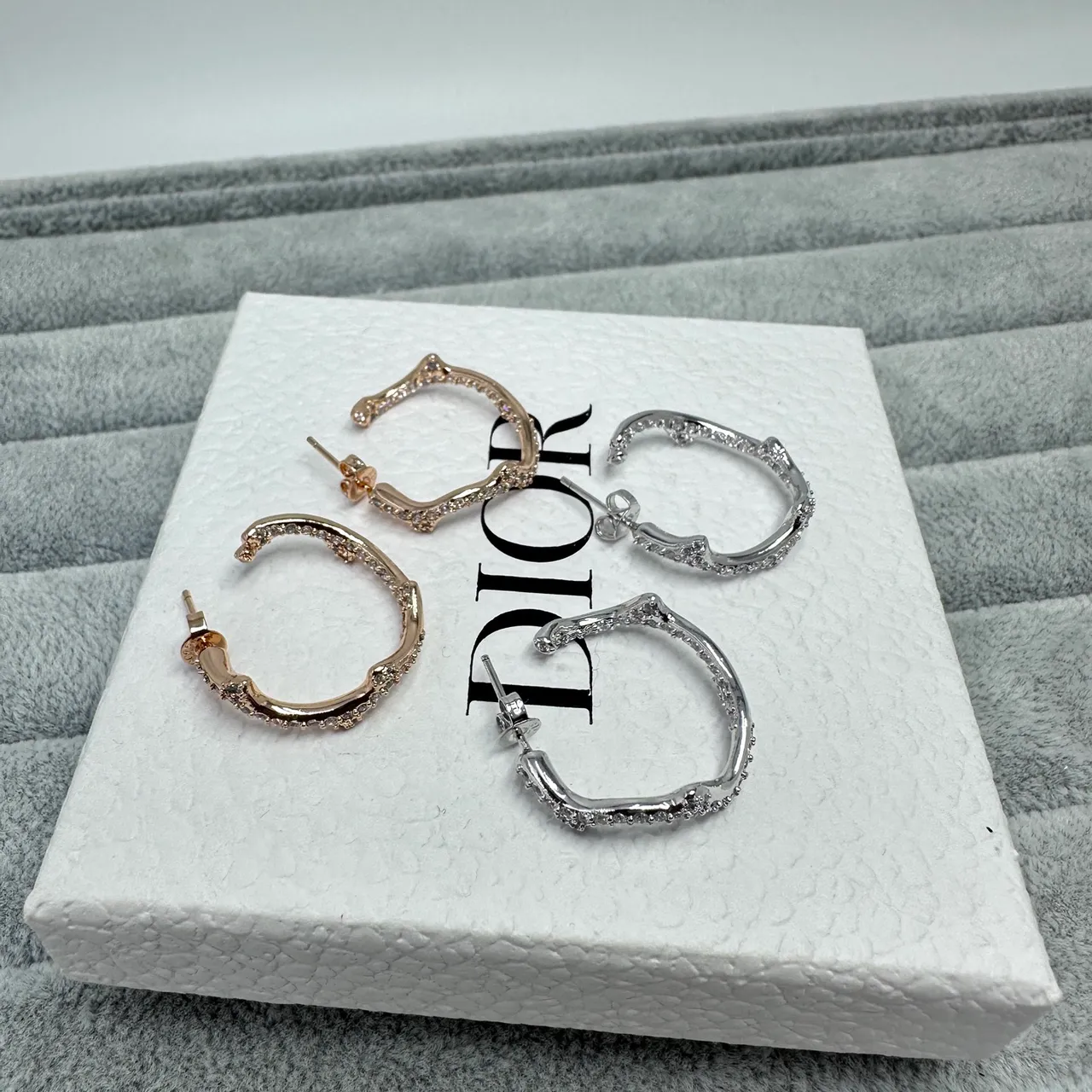 Gold and Silver Tone Pavé Crystal Organic Hoop Earrings 4