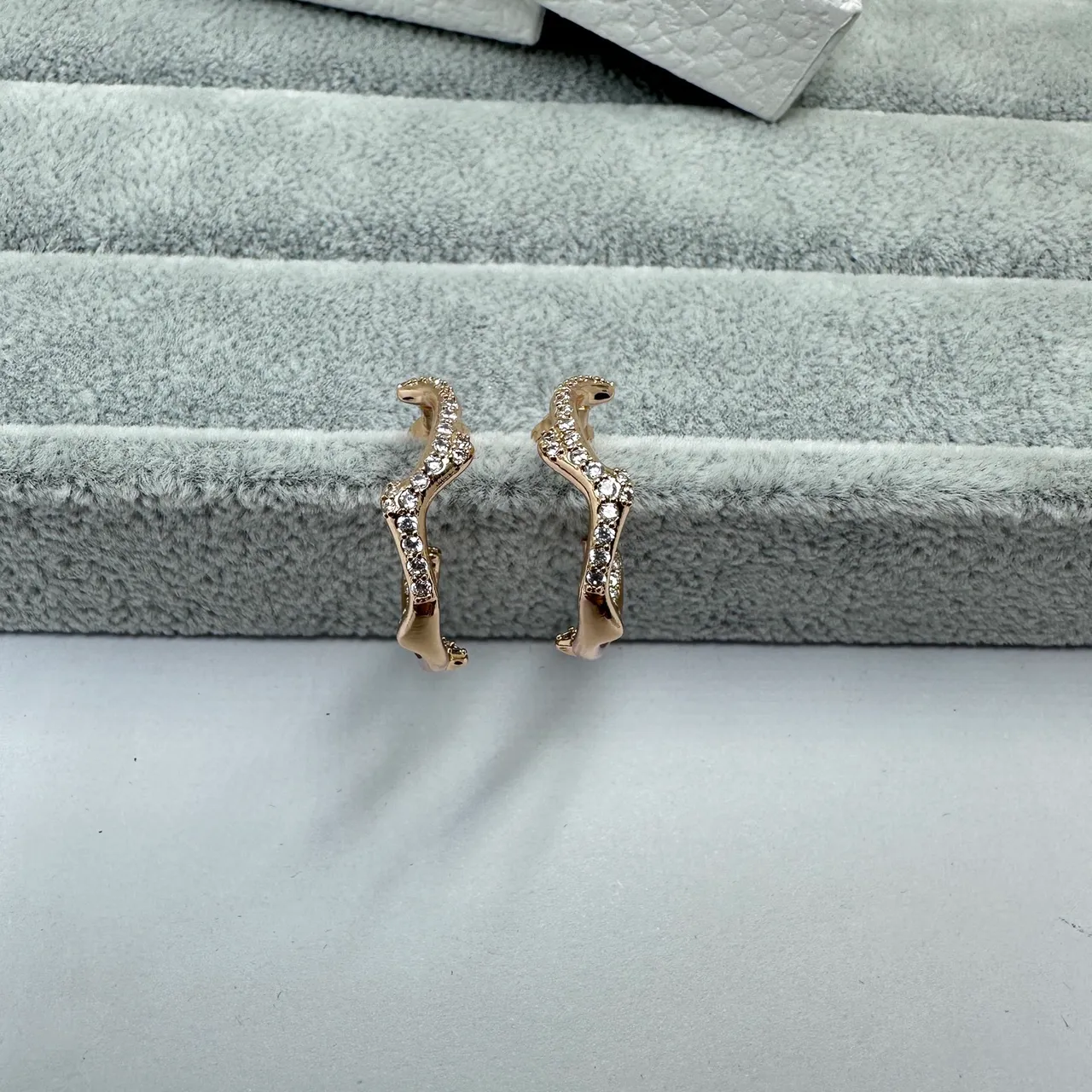 Gold and Silver Tone Pavé Crystal Organic Hoop Earrings 6