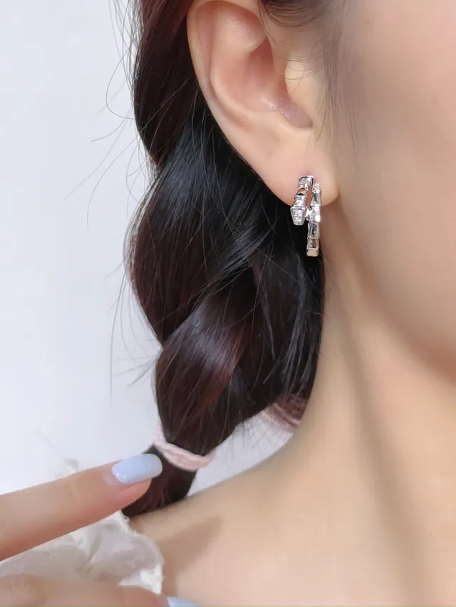Gold and Silver Tone Segmented Pavé Hoop Earrings 2