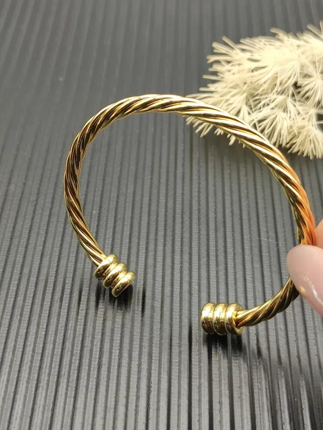Gold and Silver Twisted Cable Cuff Bracelets 3