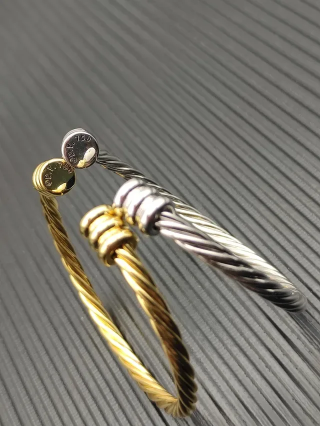 Gold and Silver Twisted Cable Cuff Bracelets 4