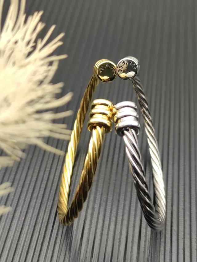 Gold and Silver Twisted Cable Cuff Bracelets 5