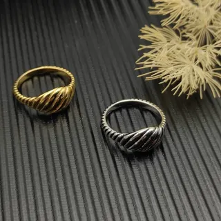 Gold and Silver Twisted Ribbed Sculpted Rings