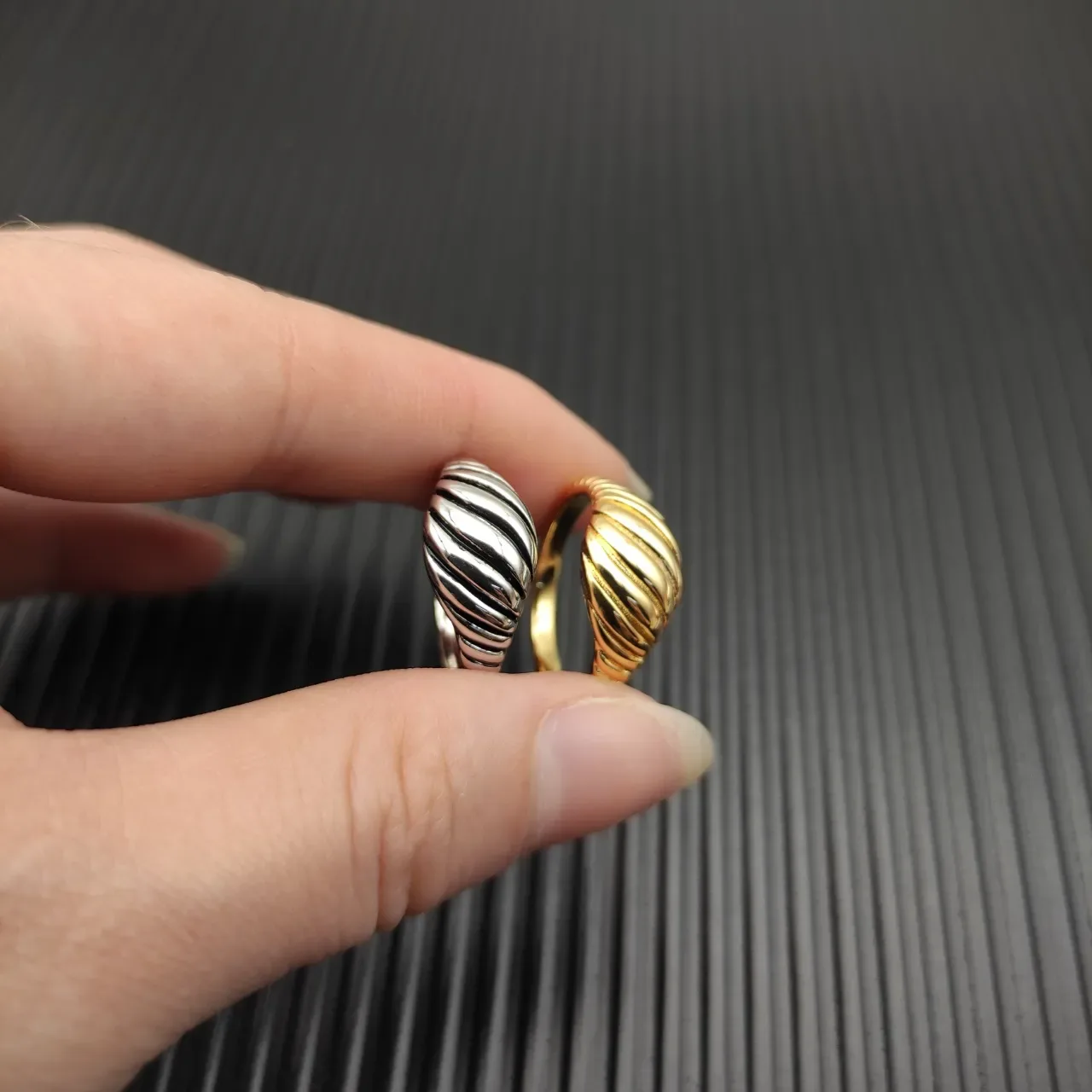 Gold and Silver Twisted Ribbed Sculpted Rings 4