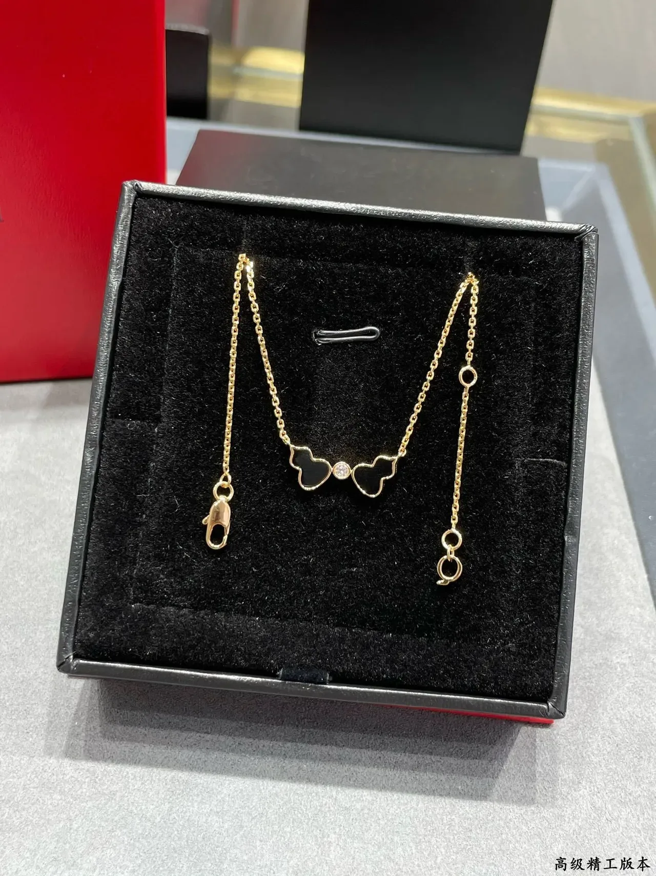 Gold Black Chain Enamel Double-Heart Pendant Necklace 5
