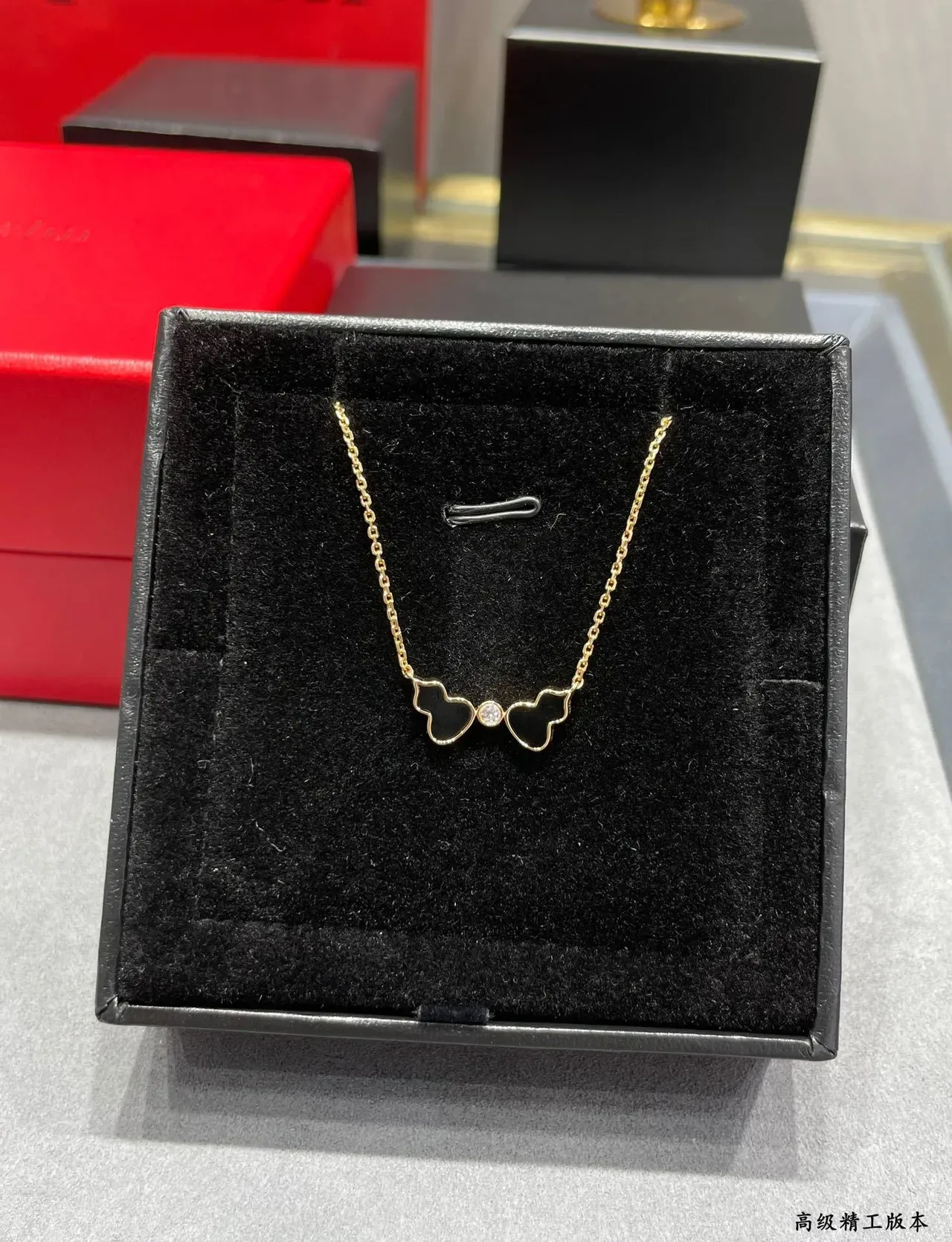 Gold Black Chain Enamel Double-Heart Pendant Necklace 6