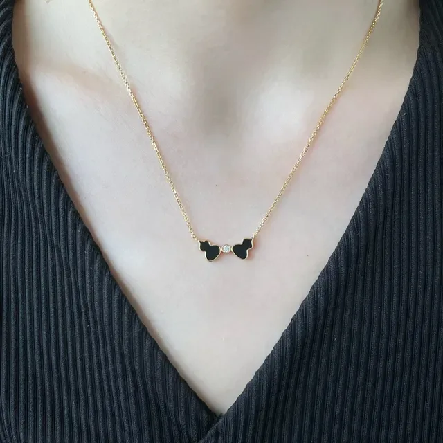 Gold Black Chain Enamel Double-Heart Pendant Necklace 9