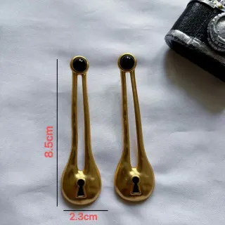 Gold Black Keyhole-Cut Teardrop Silhouette Polished Metal Earrings