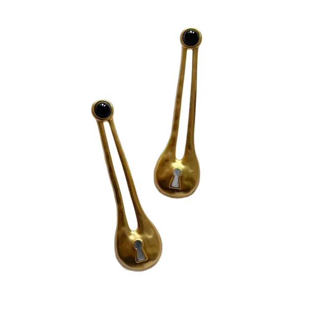 Gold Black Keyhole-Cut Teardrop Silhouette Polished Metal Earrings 3