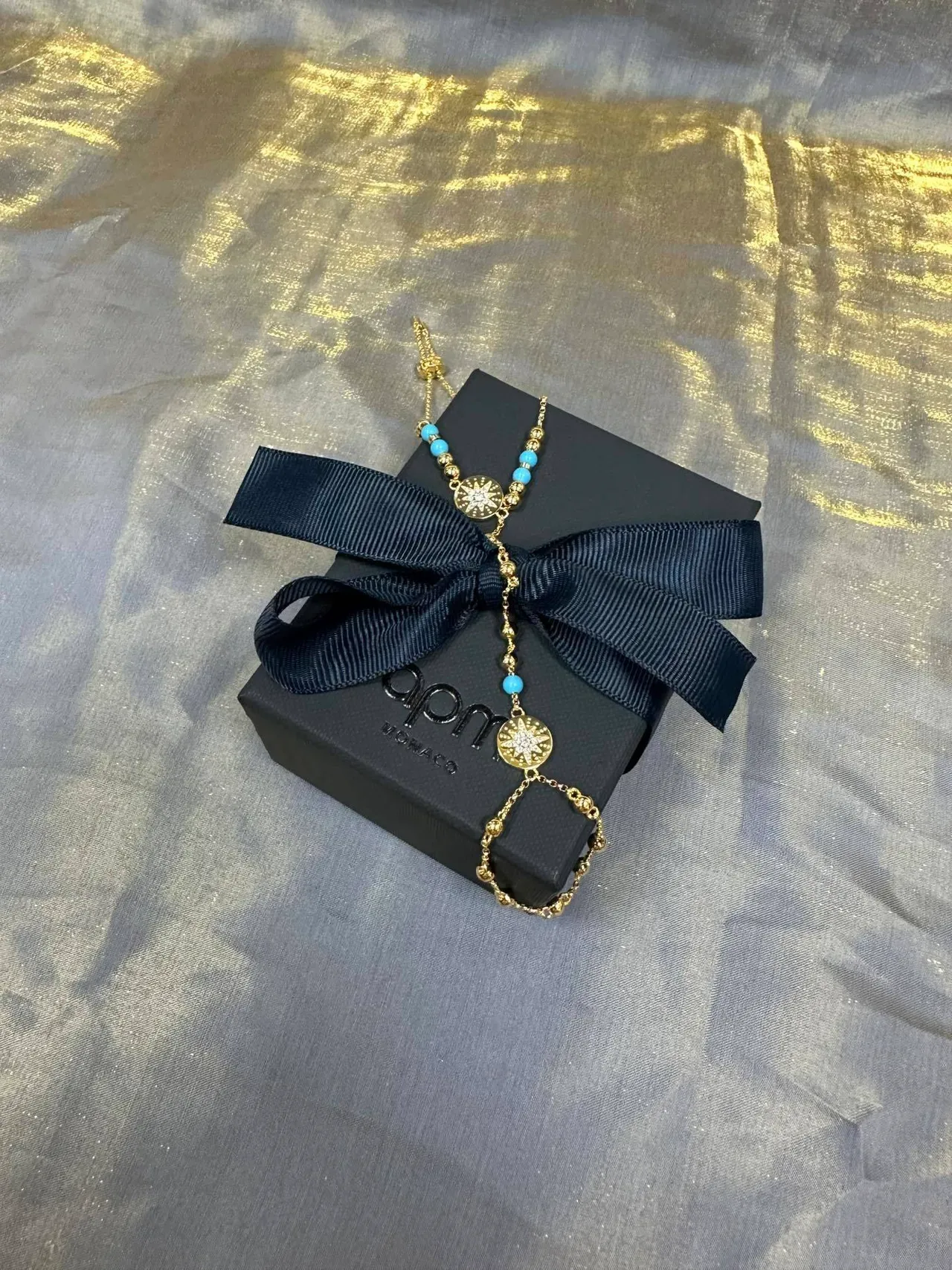 Gold Blue Chain Turquoise Bead Accents Necklace 6
