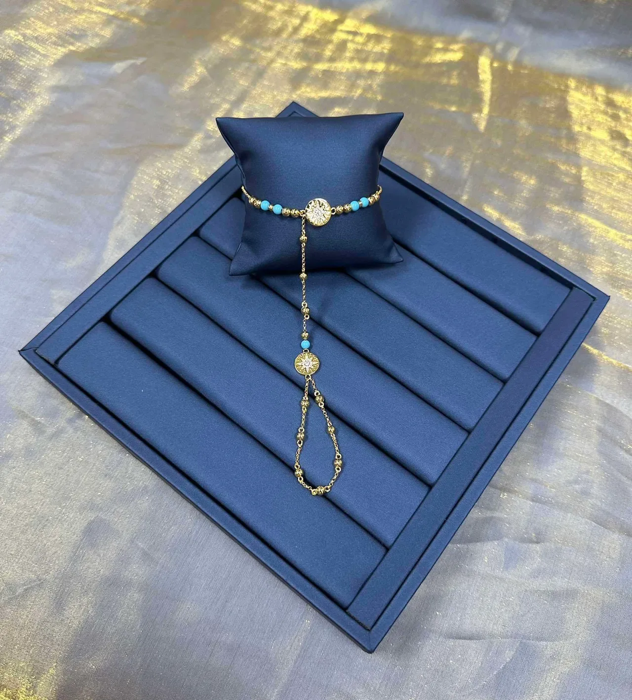 Gold Blue Chain Turquoise Bead Accents Necklace 8