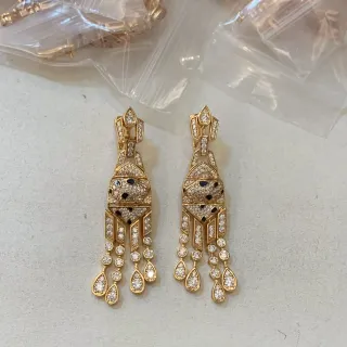 Gold Blue Pavé-Set Geometric Earrings