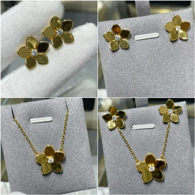 Gold Brown Flower-Shaped Five-Petal Earrings 6