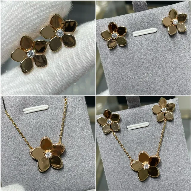 Gold Brown Flower-Shaped Five-Petal Earrings 7