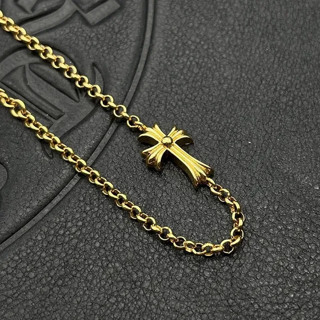 Gold Chain Link Cross Pendant Bracelet 3