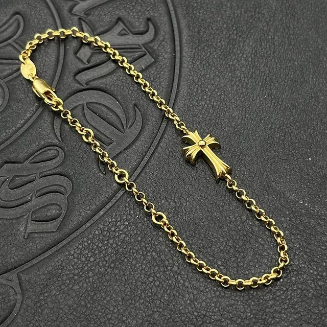 Gold Chain Link Cross Pendant Bracelet 5