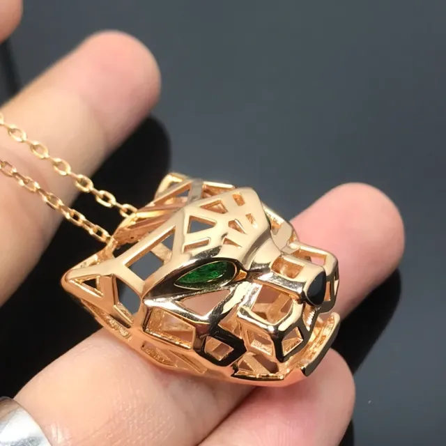 Gold Green Geometric Openwork Animal-Head Motif Necklace 3