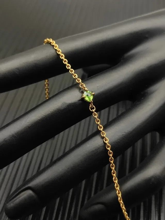 Gold Green Rope Chain Single Faceted Gemstone Bracelet 7