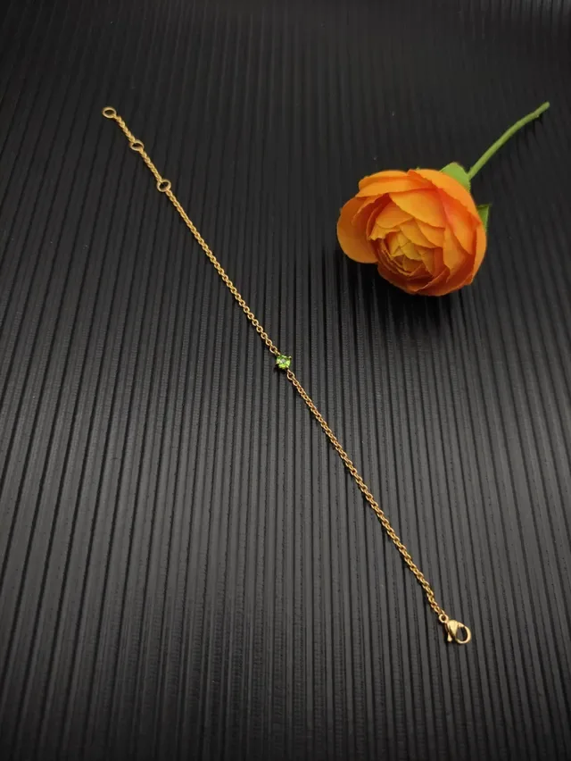 Gold Green Rope Chain Single Faceted Gemstone Bracelet 8
