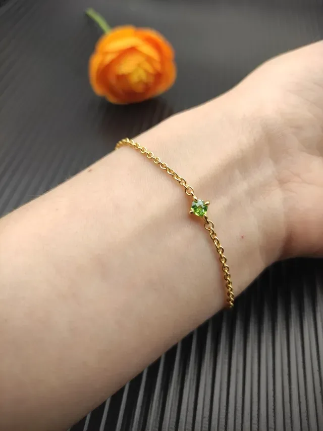 Gold Green Rope Chain Single Faceted Gemstone Bracelet 9
