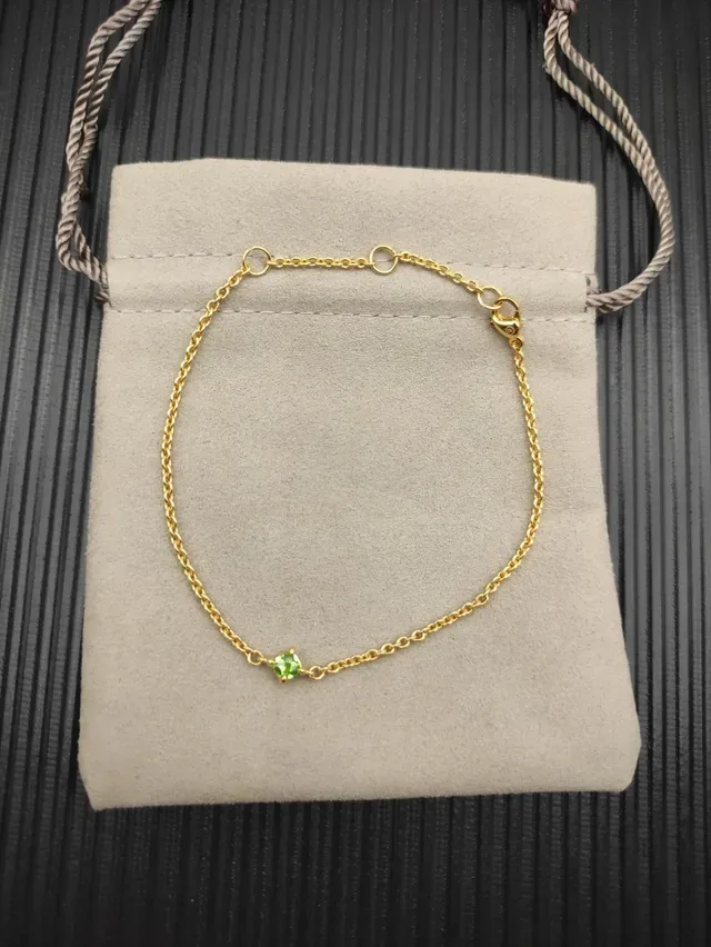 Gold Green Rope Chain Single Faceted Gemstone Bracelet 10