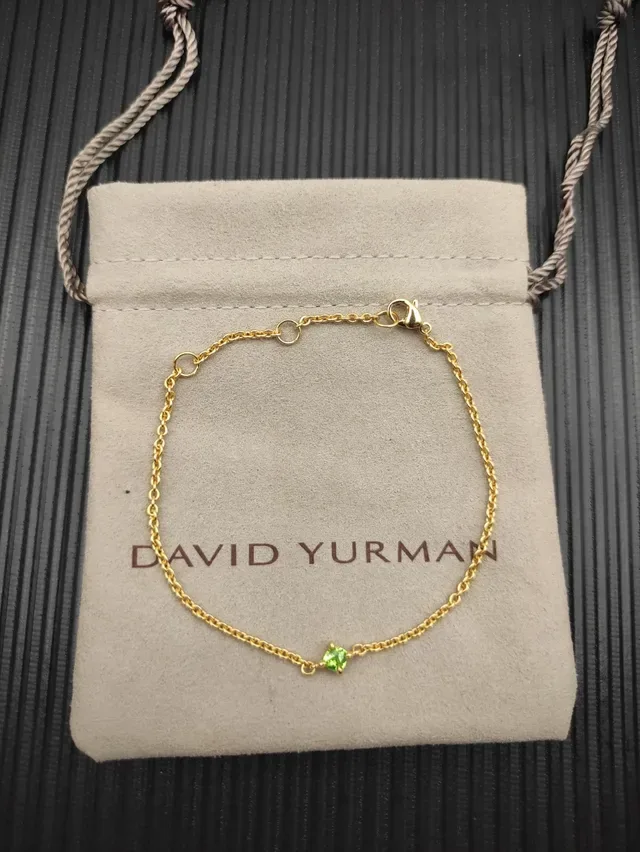 Gold Green Rope Chain Single Faceted Gemstone Bracelet 11