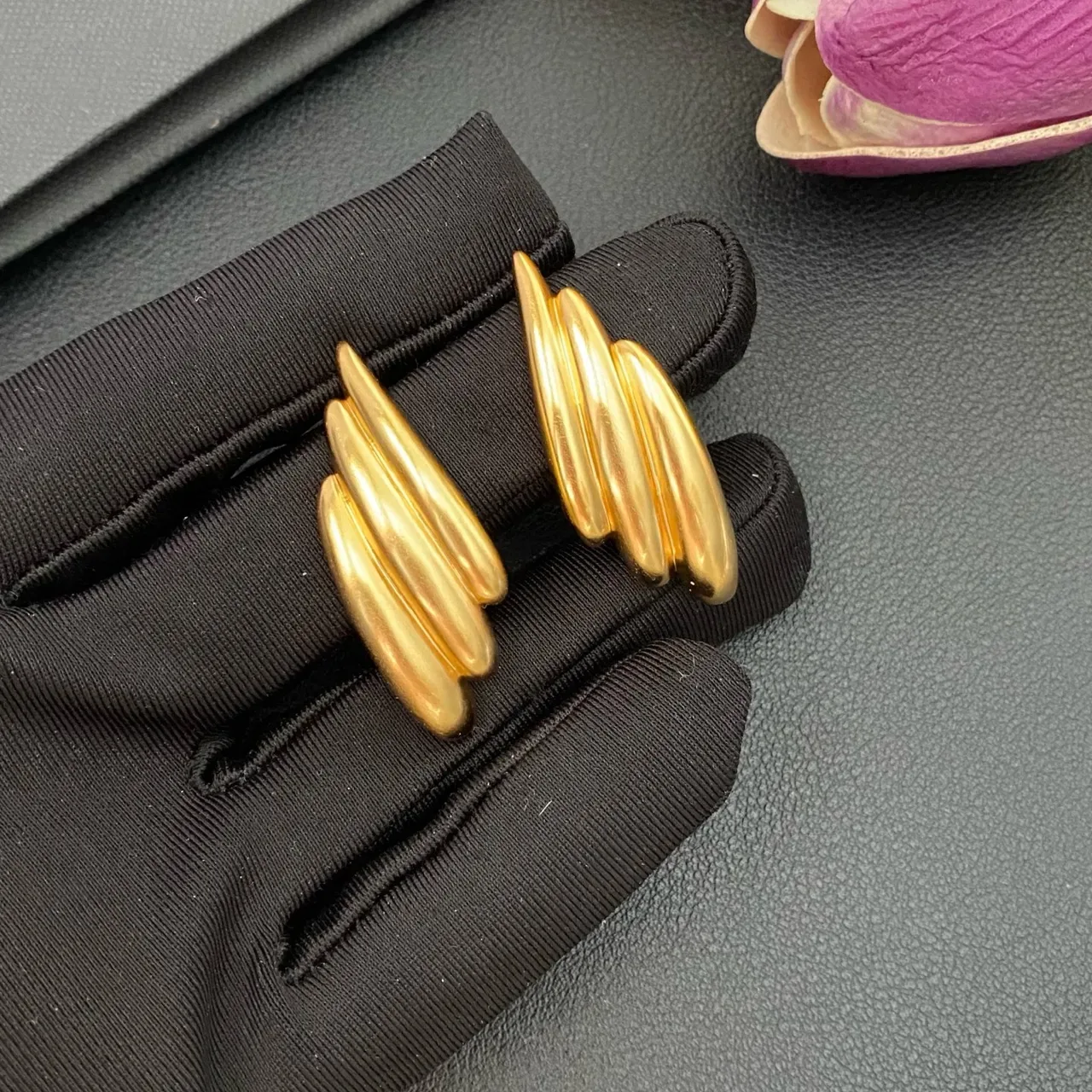 Gold Layered Elongated Teardrop Sculptural Earrings 4