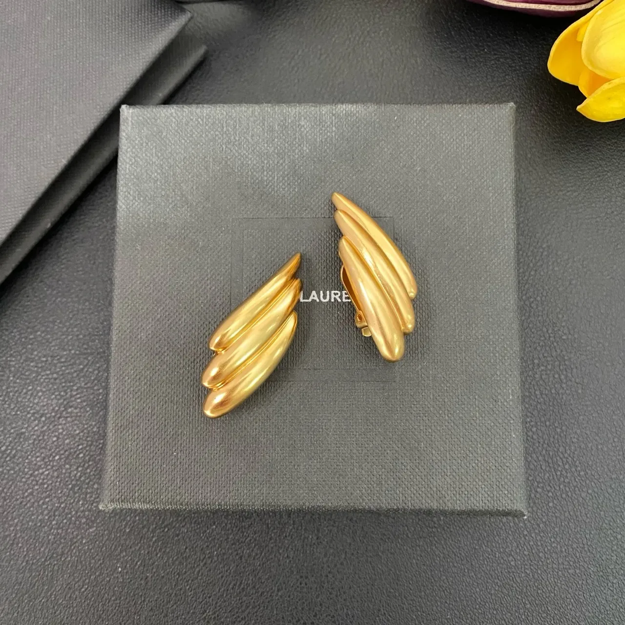 Gold Layered Elongated Teardrop Sculptural Earrings 6
