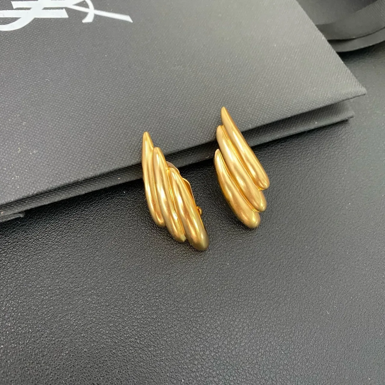 Gold Layered Elongated Teardrop Sculptural Earrings 7