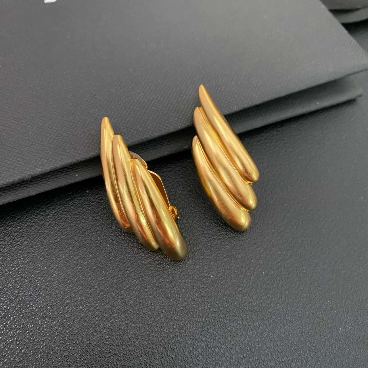 Gold Layered Elongated Teardrop Sculptural Earrings 8