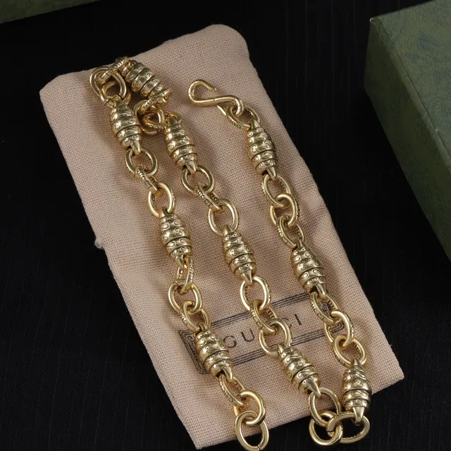Gold Metal Ornate Barrel Links Necklace 2